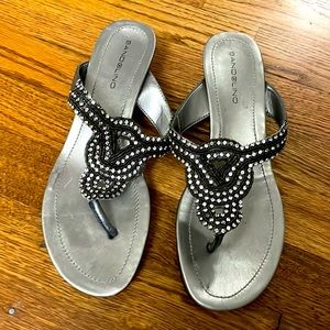 Silver Beaded Wedge Sandals